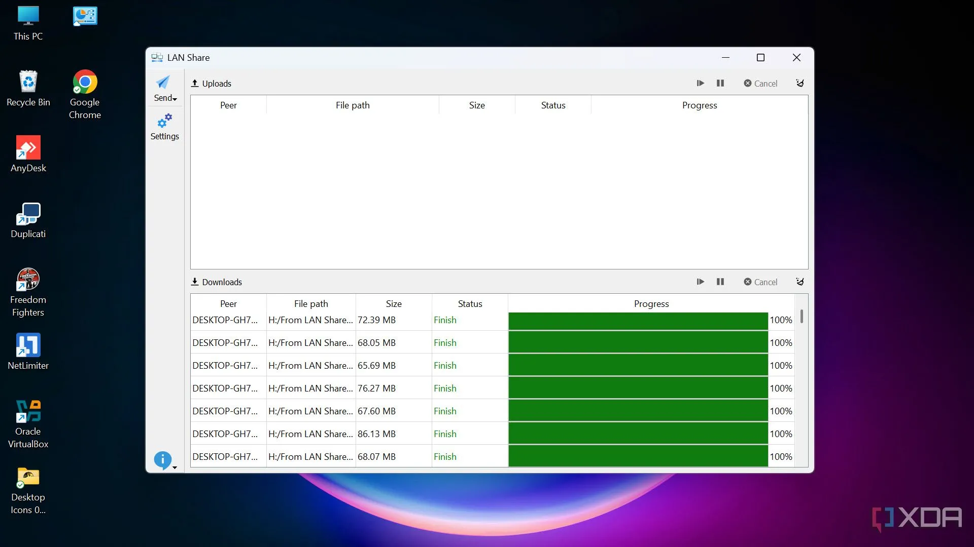 LAN Share nhận file thành công 23GB