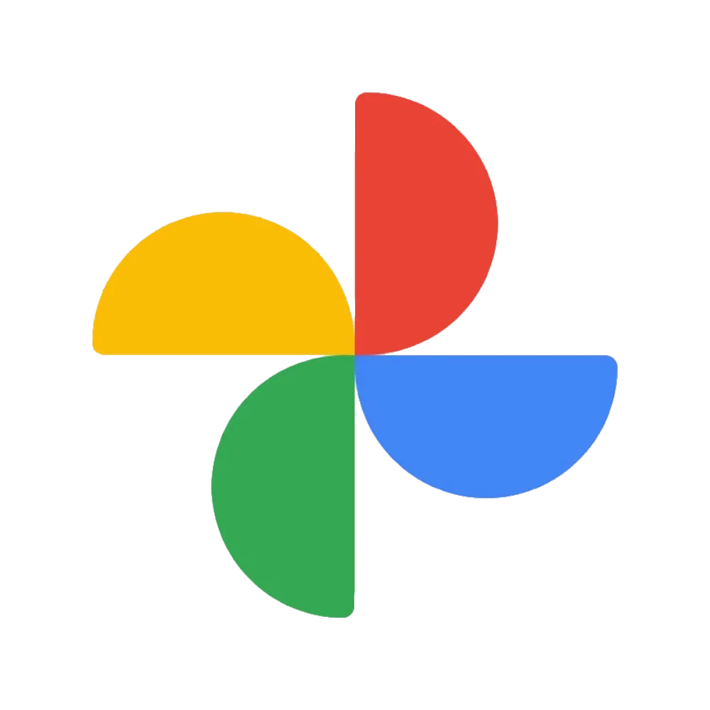 Logo Google Photos với ba đường giao nhau màu vàng, xanh lá và xanh dương tạo thành hình tam giác.