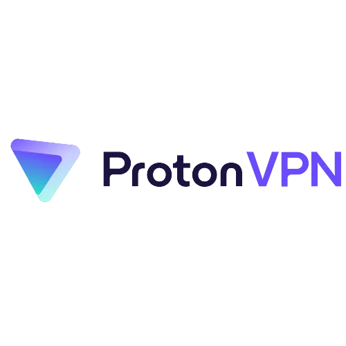 Logo ProtonVPN với hình tam giác màu xanh tím đặc trưng, biểu tượng cho dịch vụ mạng riêng ảo bảo mật.