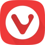 Logo trình duyệt Vivaldi màu đỏ cam trên nền đen, biểu tượng cho sự sáng tạo và cá nhân hóa