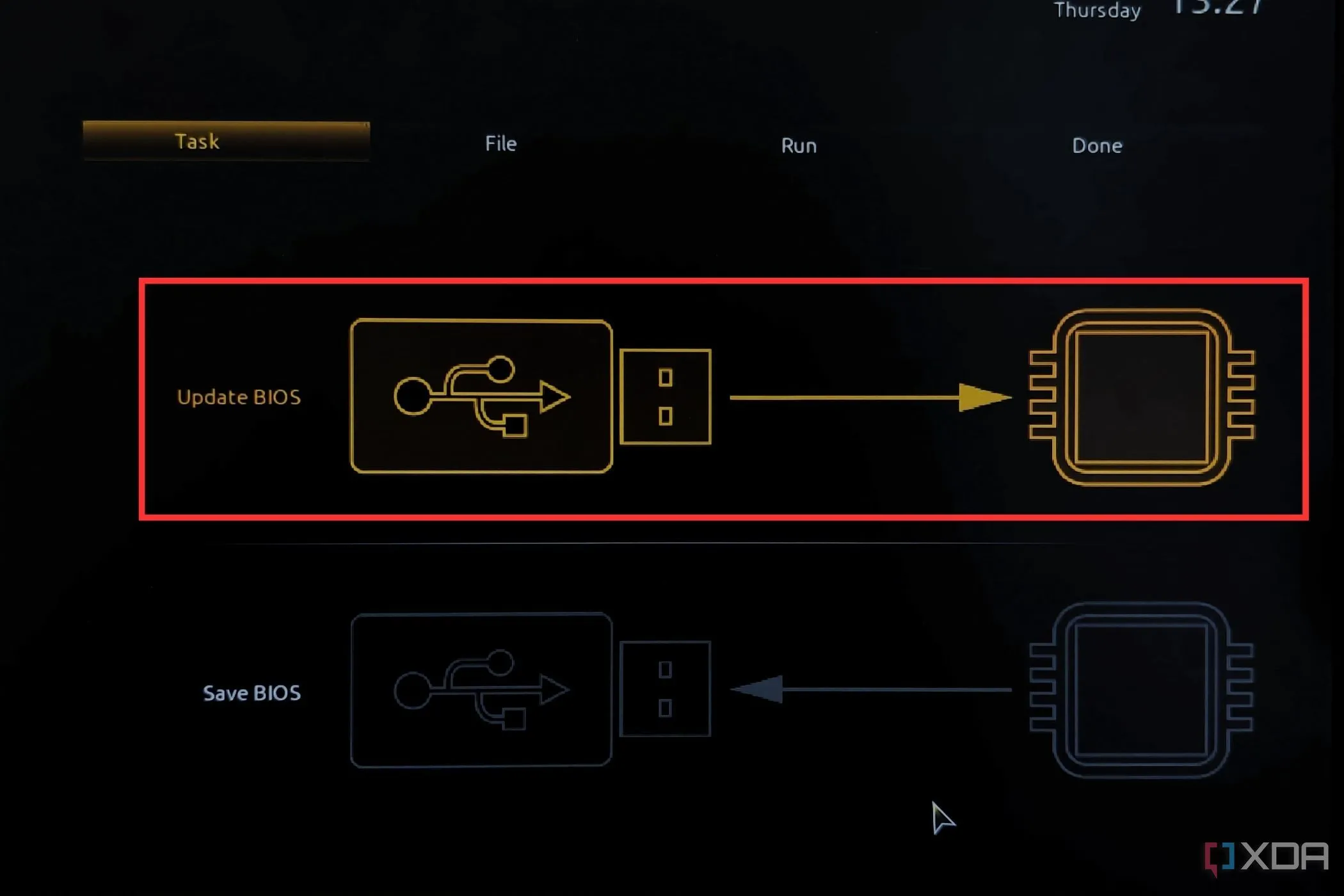 Lựa chọn cập nhật BIOS trên màn hình cài đặt Gigabyte UEFI