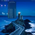 Màn hình Bluestar Linux với bảng điều khiển hiển thị hiệu suất và mức sử dụng CPU