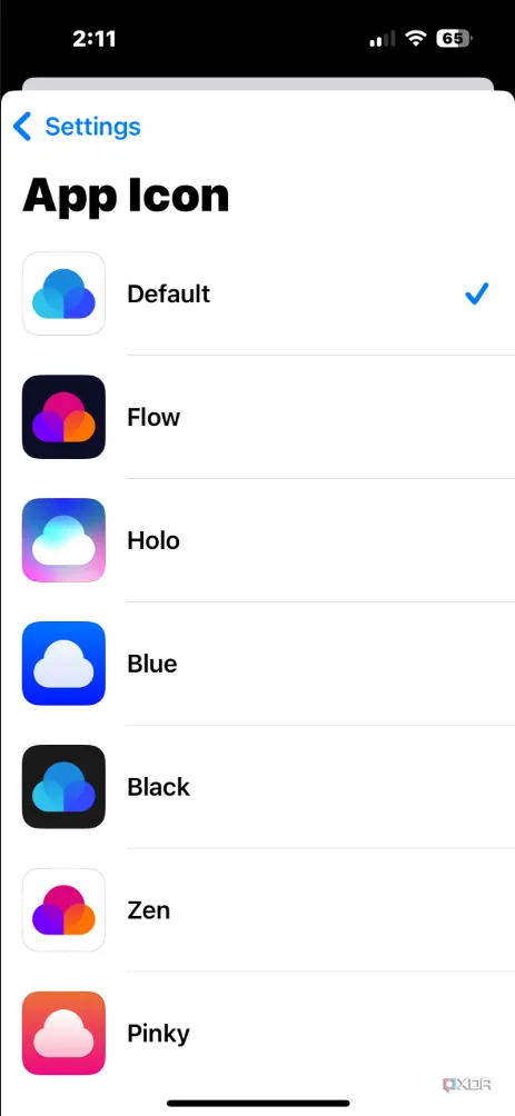 Màn hình chọn biểu tượng tùy chỉnh cho bookmark trong Raindrop.io trên iPhone