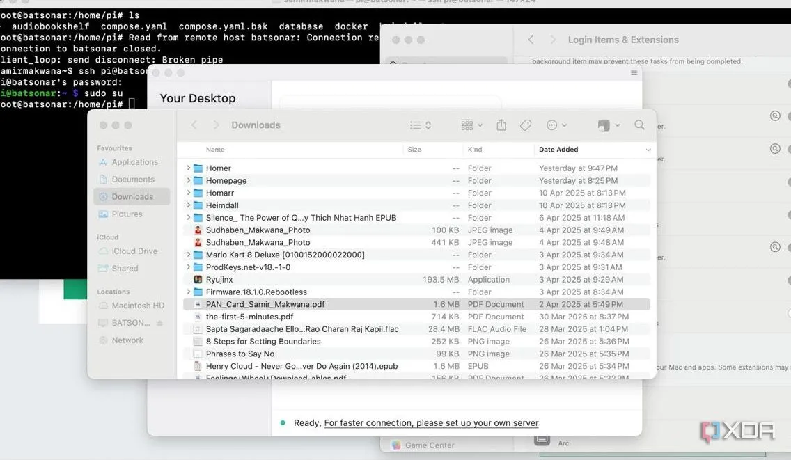 Màn hình hiển thị phiên gỡ lỗi Docker đang hoạt động của RustDesk