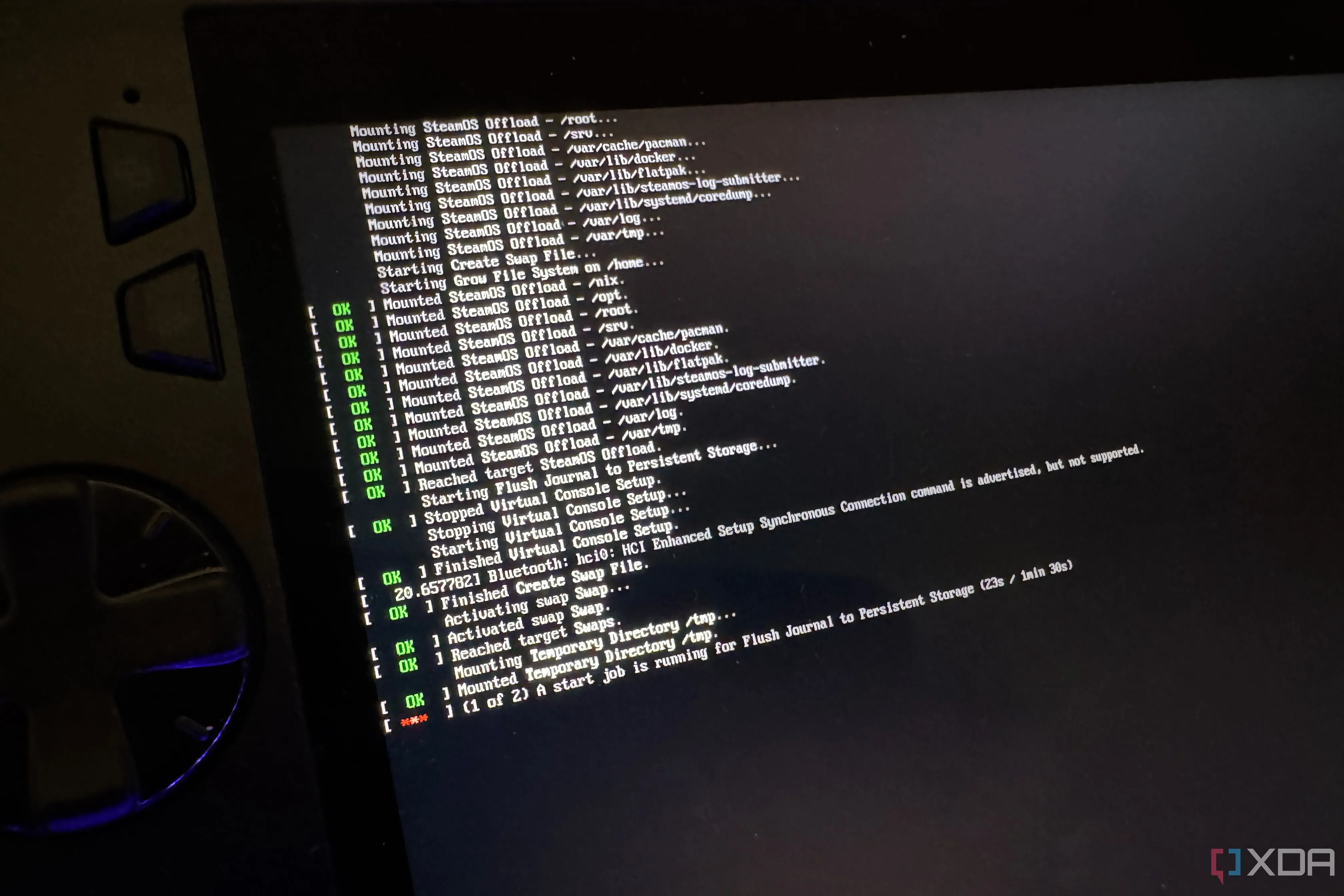 Màn hình Live Boot của SteamOS trên ROG Ally X, hiển thị các tùy chọn cài đặt