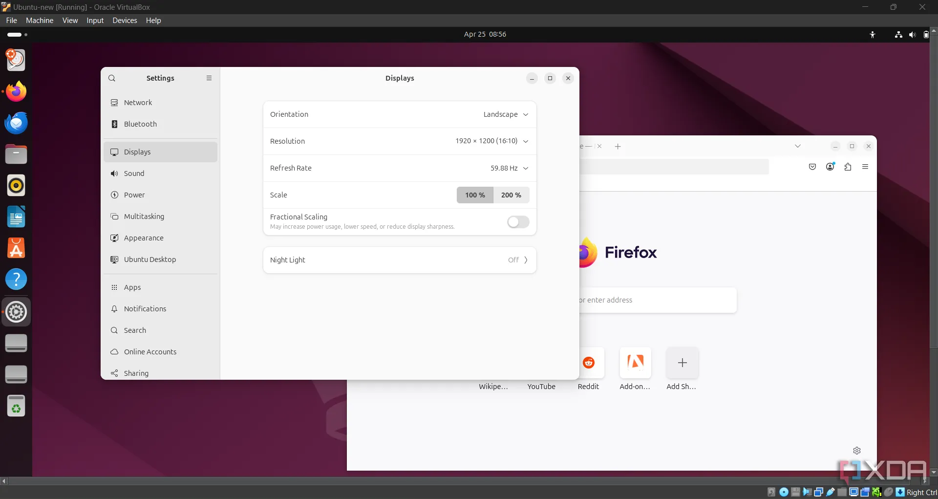 Màn hình máy ảo Ubuntu đang chạy trên VirtualBox trong môi trường Windows 11, minh họa khả năng cách ly của VM.