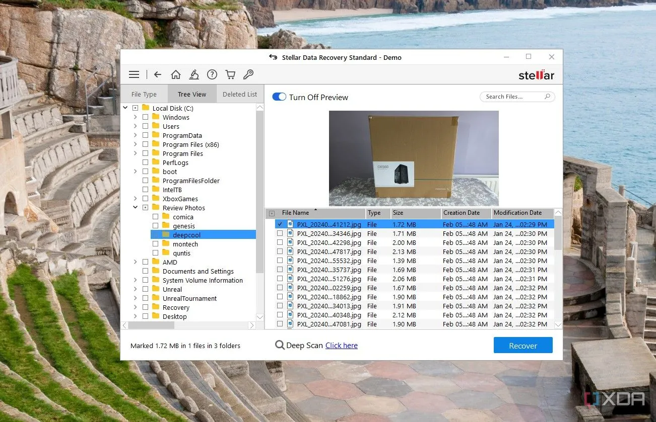 Màn hình phần mềm khôi phục dữ liệu Stellar Data Recovery, cho thấy khả năng cứu dữ liệu từ ổ cứng HDD