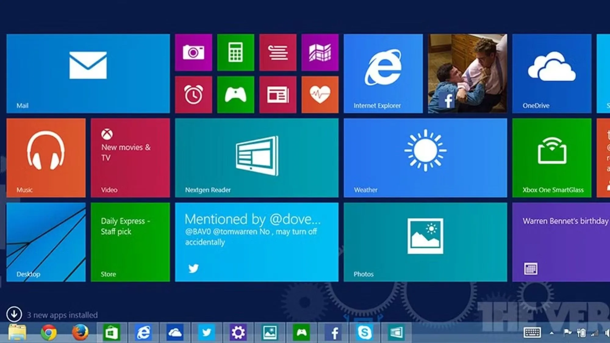 Màn hình Start của Windows 8.1, một trong những khu vực có tính năng từng bị ẩn bởi cơ chế Redpill.