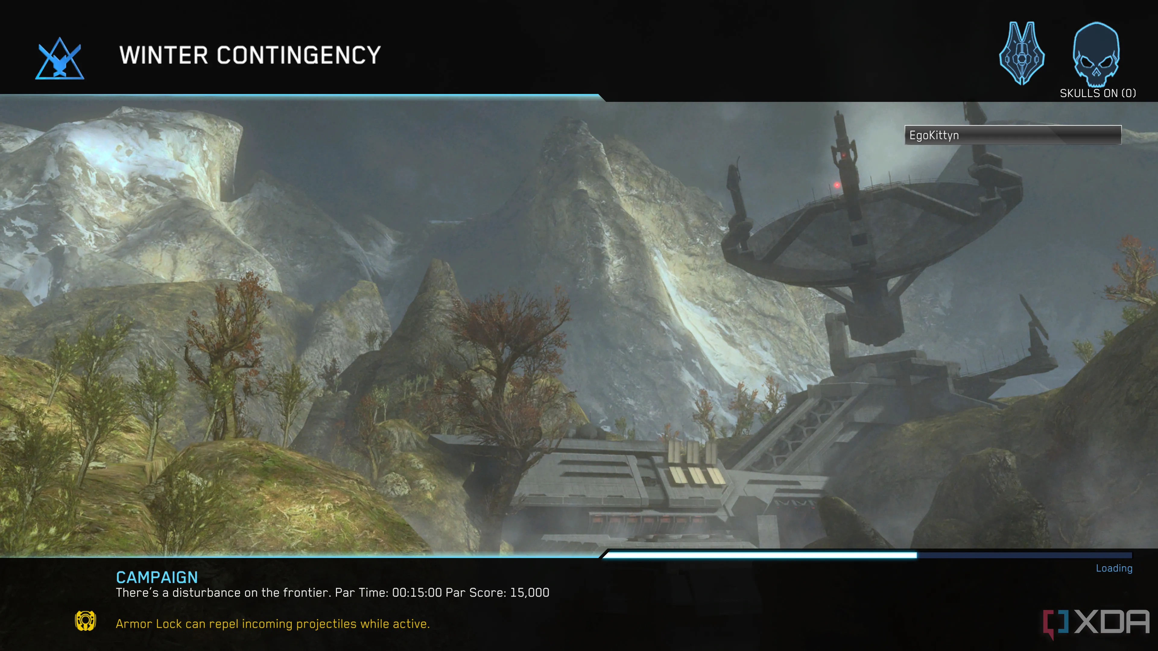 Màn hình tải game Halo: Reach trong bộ sưu tập Master Chief Collection, minh họa thời gian chờ tải dữ liệu game.