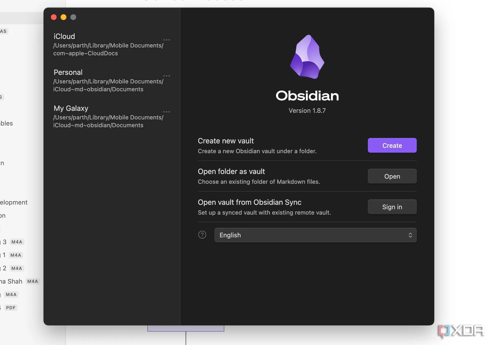 Màn hình ứng dụng Obsidian với các ghi chú đã được đồng bộ