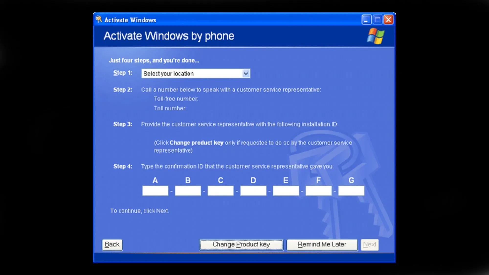 Màn hình yêu cầu kích hoạt sản phẩm của Windows XP