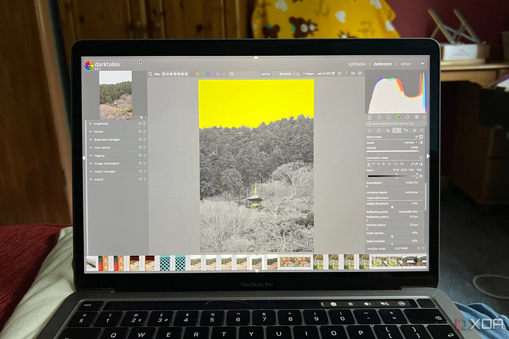 Mặt nạ tham số Darktable được dùng trên ảnh ngôi đền Nhật Bản