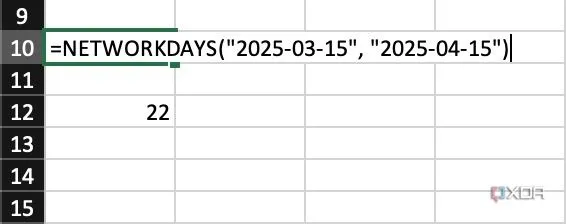 Minh họa hàm NETWORKDAYS tính số ngày làm việc hiệu quả trong bảng tính Excel