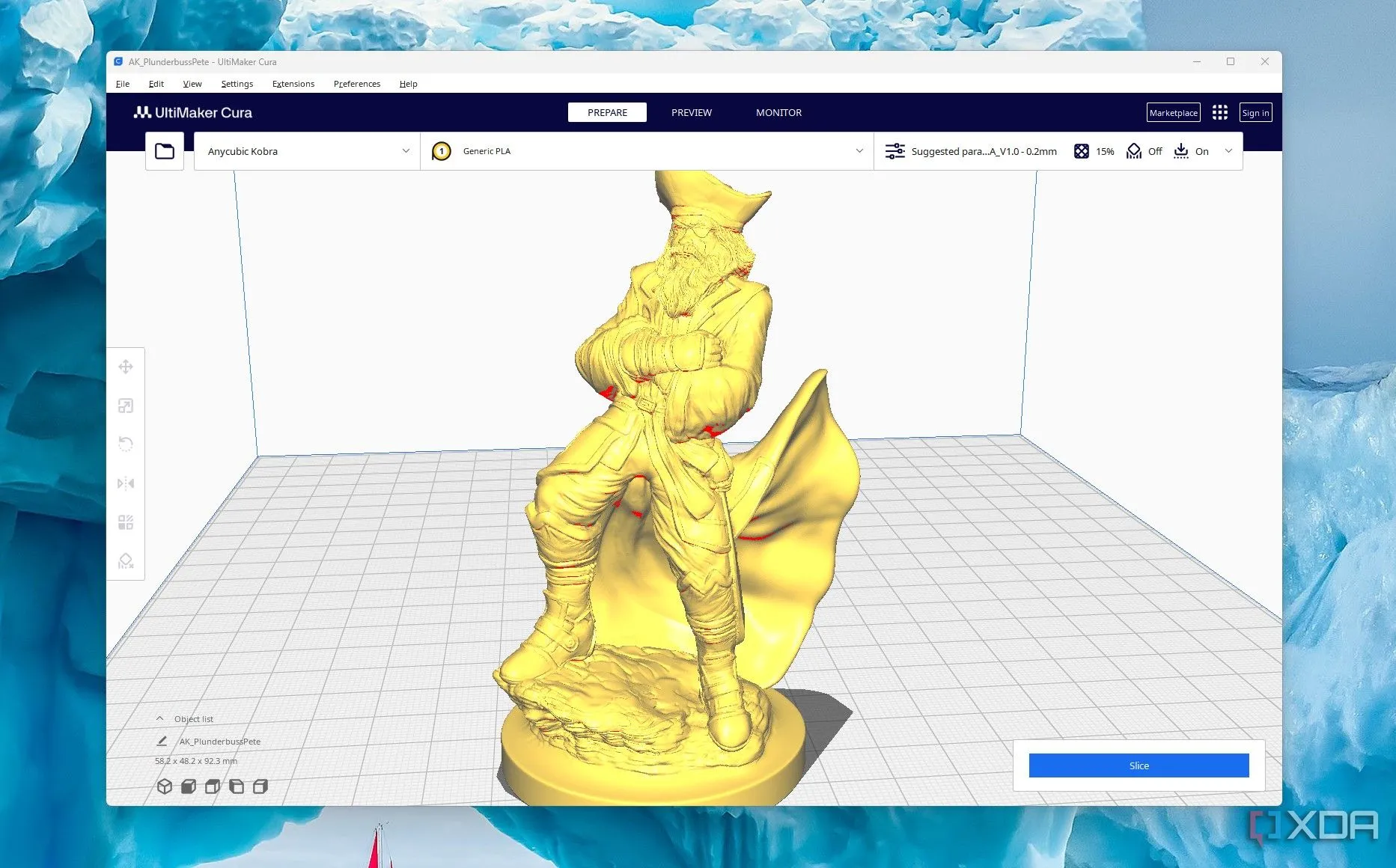Mô hình 3D trên phần mềm lát cắt Cura, minh họa phần mềm máy in 3D