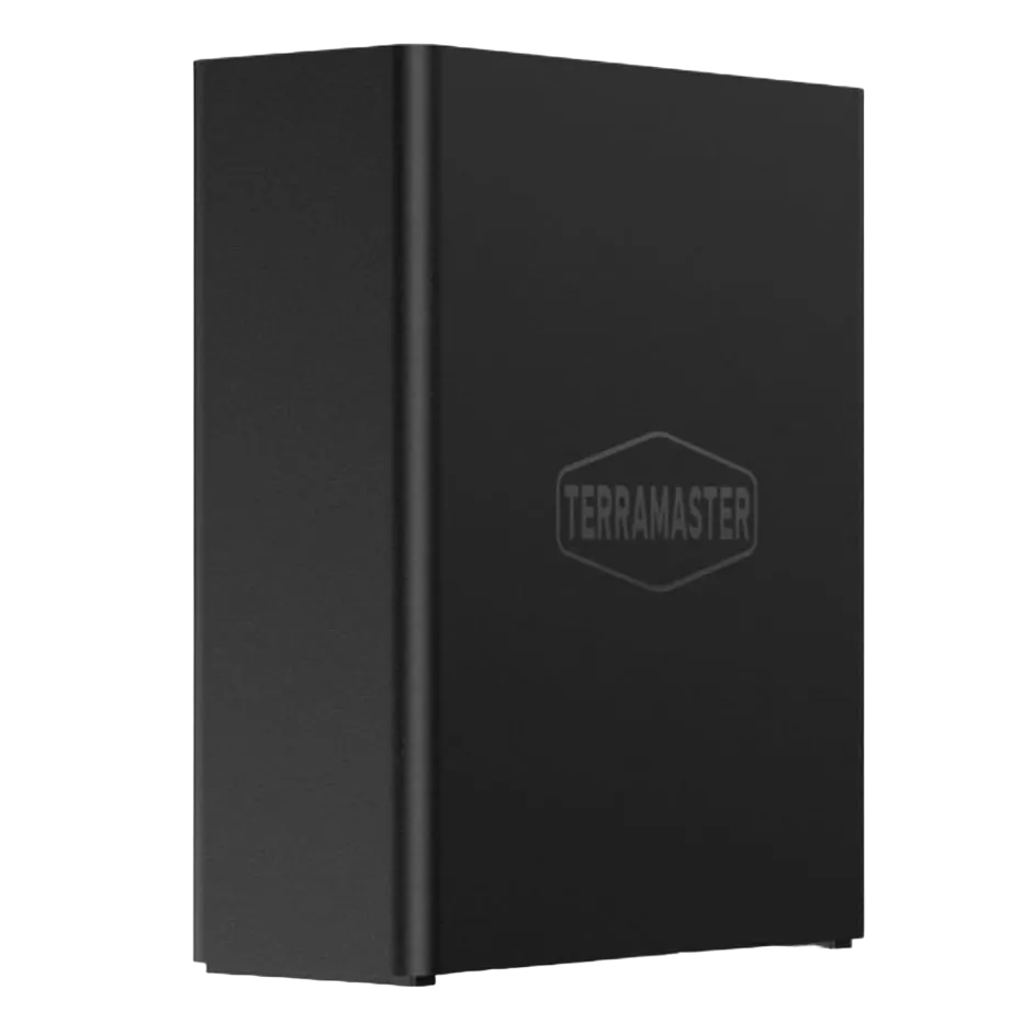 Mô hình 3D trong suốt của thiết bị lưu trữ mạng NAS TerraMaster F8 SSD Plus, biểu tượng cho giải pháp lưu trữ doanh nghiệp dùng SSD RAID.