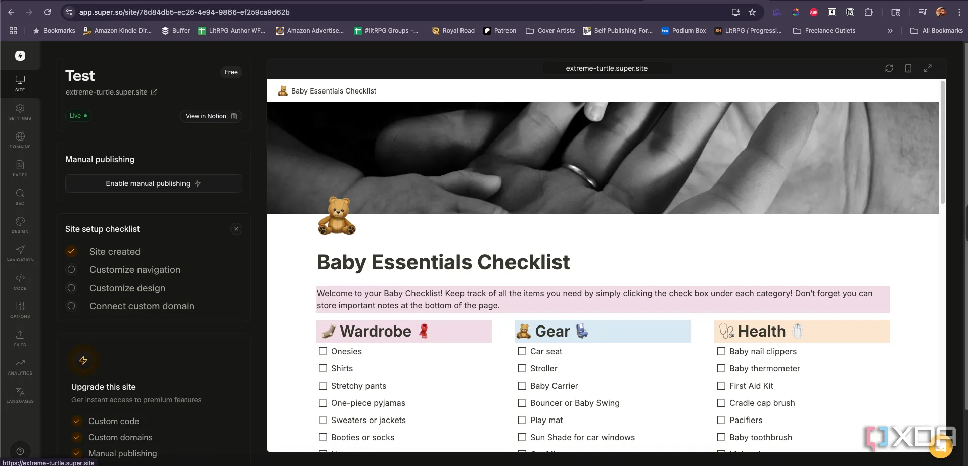 Một ảnh chụp màn hình trang web Notion được tạo thông qua tích hợp Super.so, hiển thị giao diện tùy chỉnh