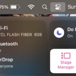 Nút bật/tắt Stage Manager trong Trung tâm điều khiển trên macOS giúp sắp xếp cửa sổ ứng dụng.