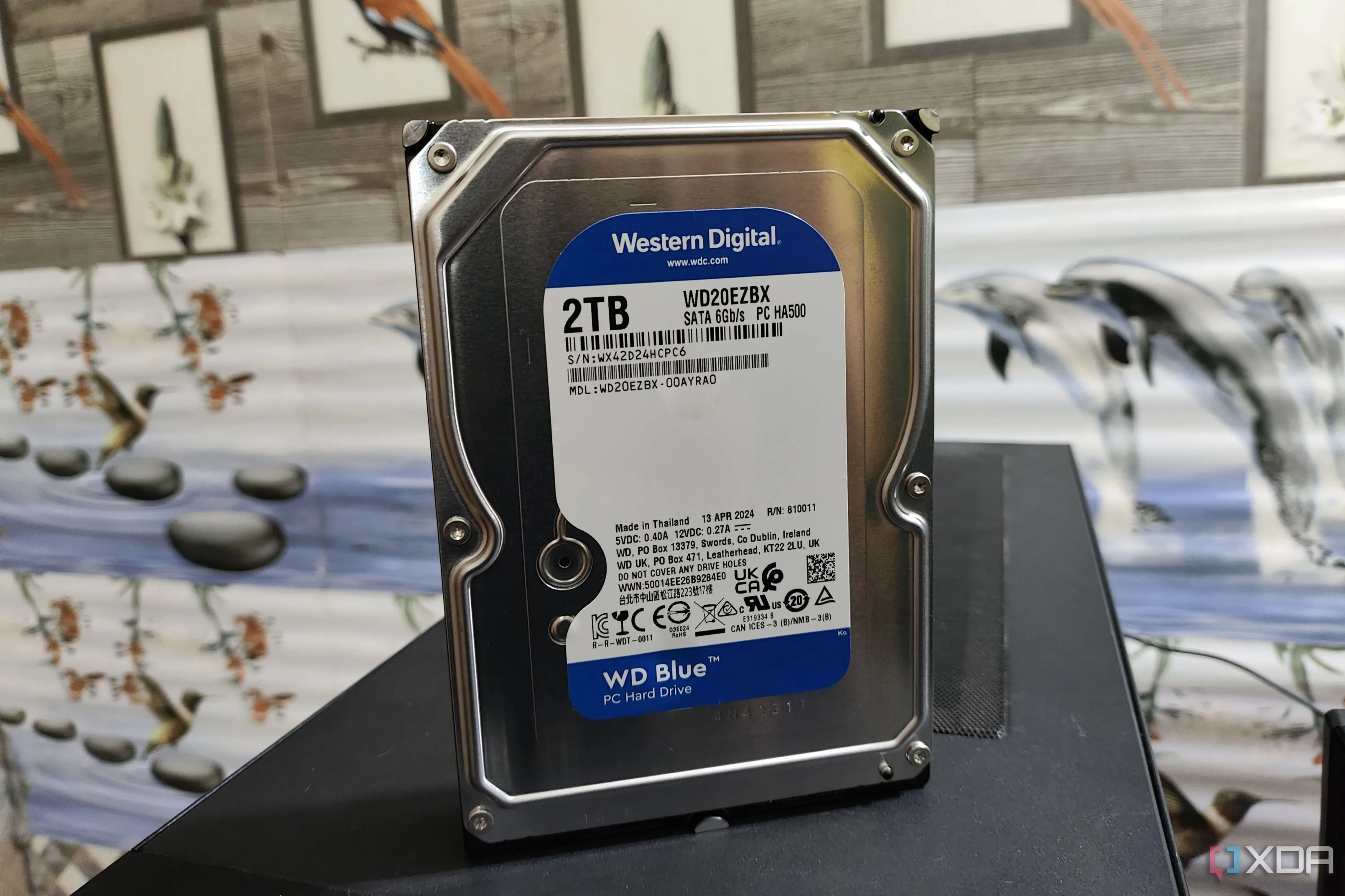 Ổ cứng WD Blue HDD đặt trên máy tính, minh họa việc sử dụng làm ổ đĩa phụ lưu trữ dữ liệu