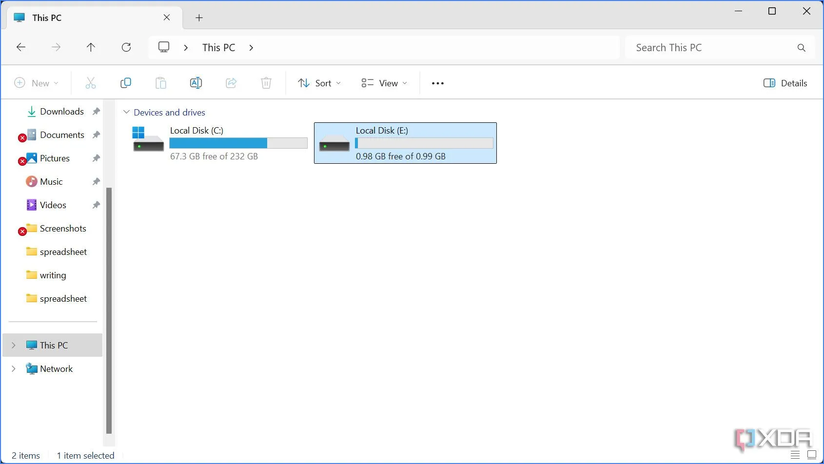 Ổ đĩa RAM mới được tạo hiển thị trong File Explorer của Windows