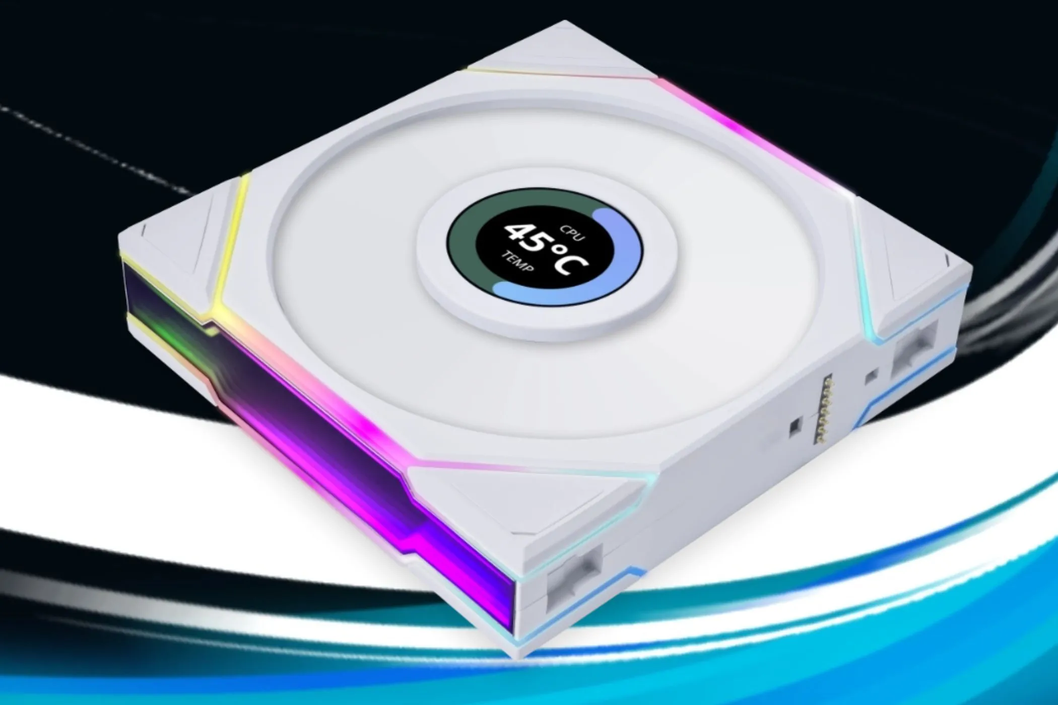 Quạt tản nhiệt Lian Li UNI Fan TL LCD với màn hình hiển thị tích hợp, minh họa xu hướng LCD trên linh kiện PC.