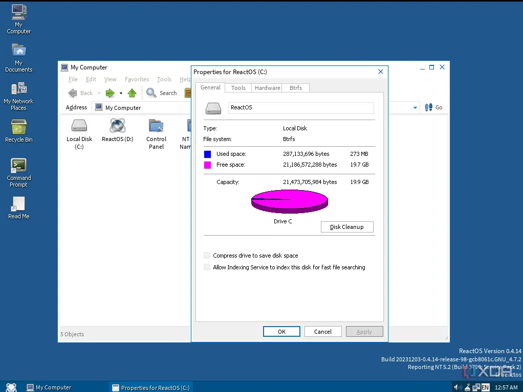 ReactOS khởi động thành công từ phân vùng định dạng Btrfs