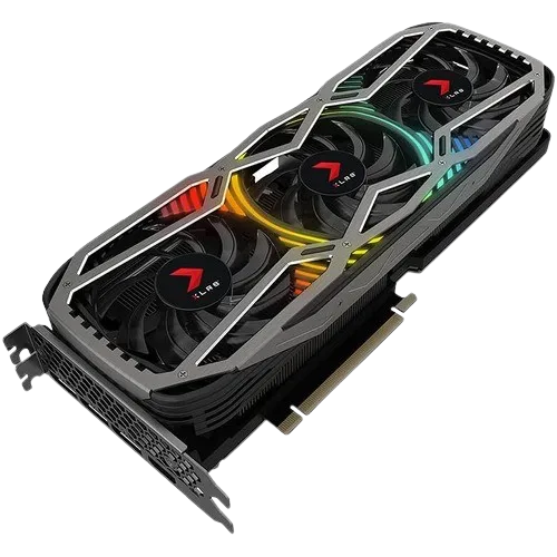 Render card đồ họa PNY GeForce RTX 3080 10GB XLR8 với thiết kế màu đen.