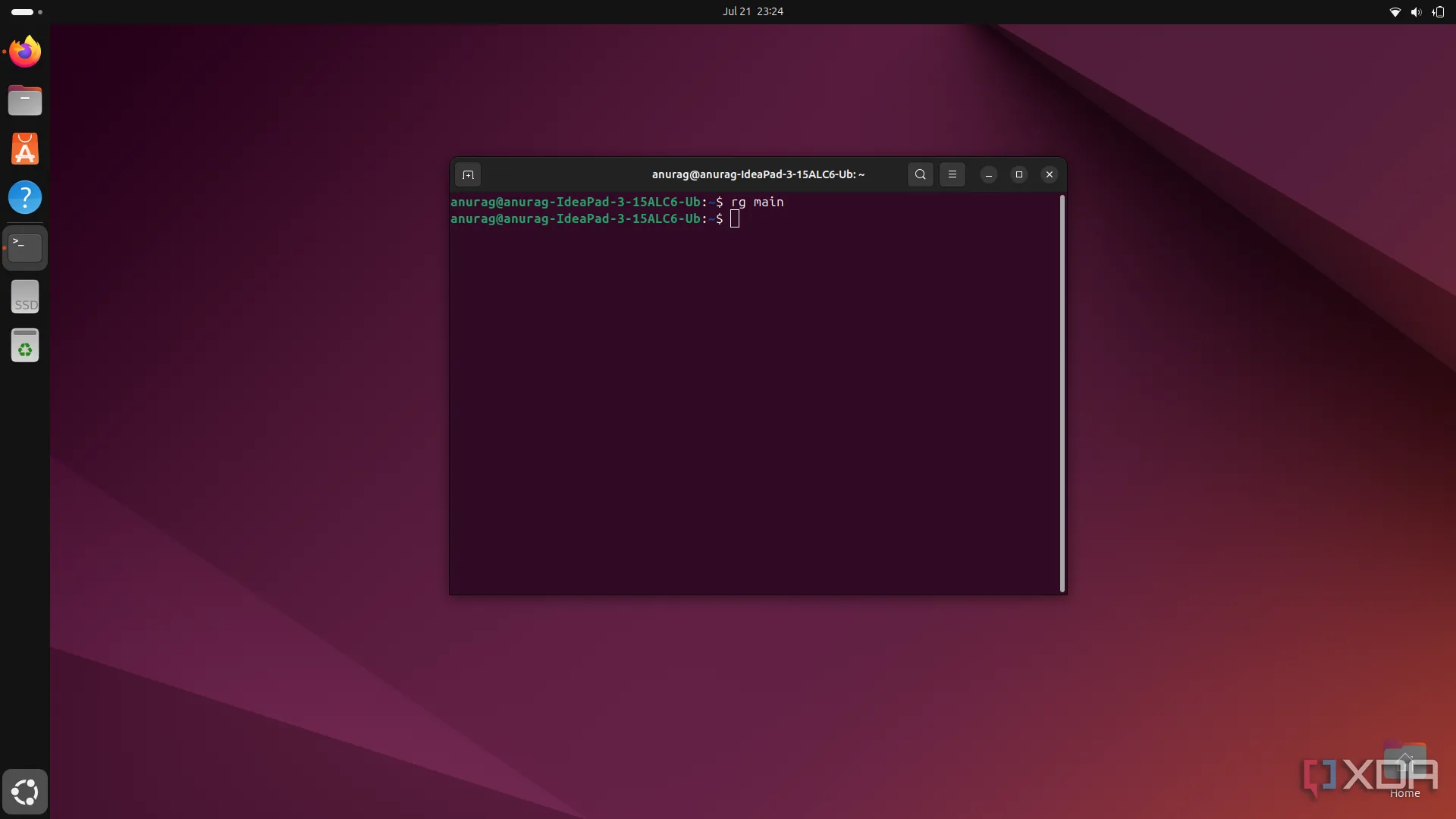 Ripgrep (rg) đang hoạt động trên Ubuntu, hiển thị kết quả tìm kiếm với tô màu cú pháp