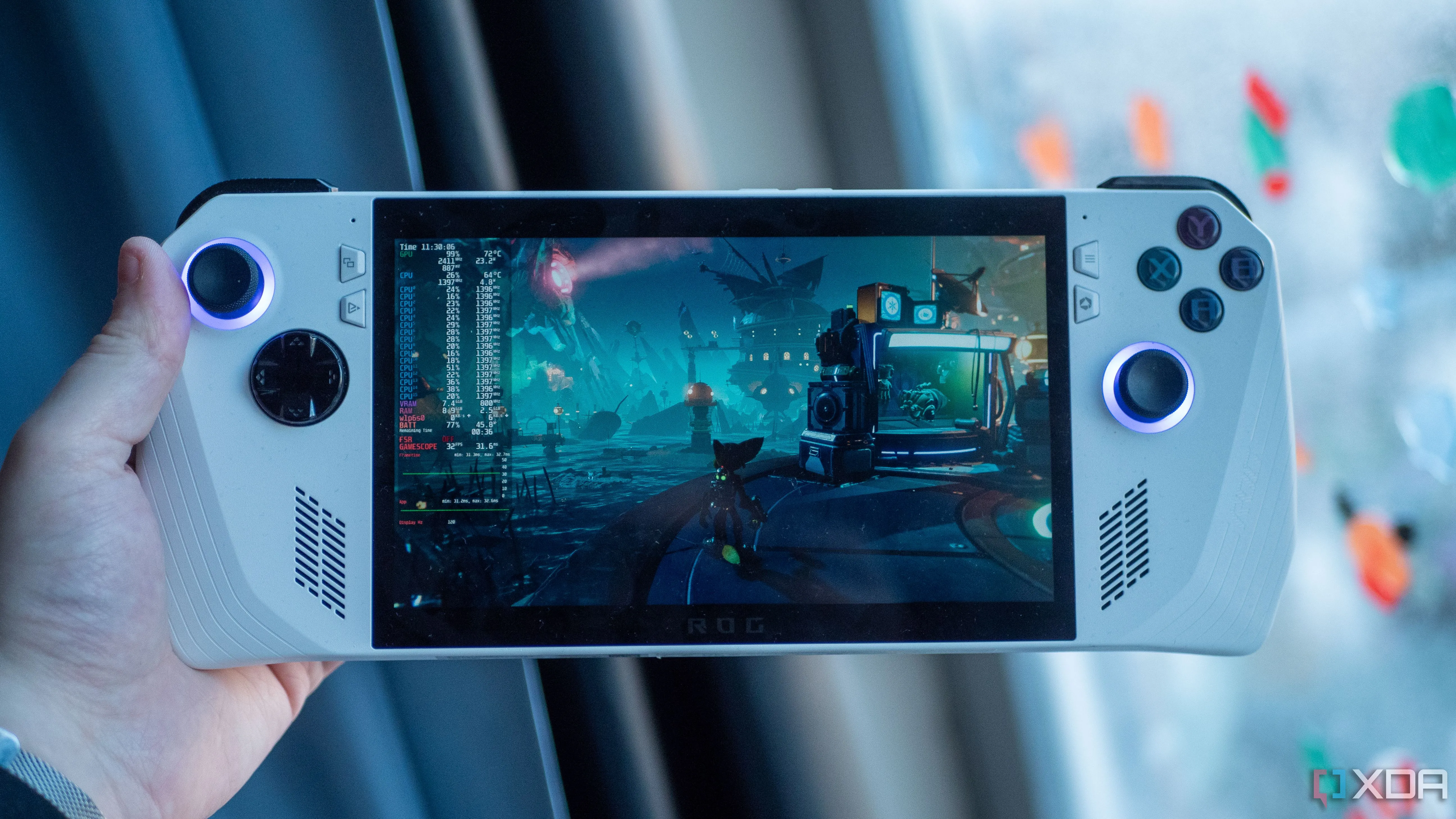 ROG Ally chơi Ratchet &amp; Clank: Rift Apart, minh họa hiệu năng vượt trội khi sử dụng SteamOS