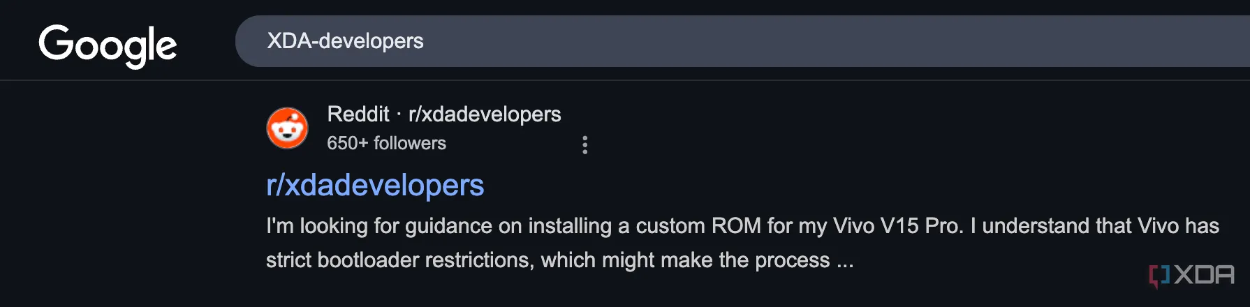 So sánh kết quả tìm kiếm &quot;XDA-developers&quot; trên Google thông thường với các cộng đồng Reddit liên quan