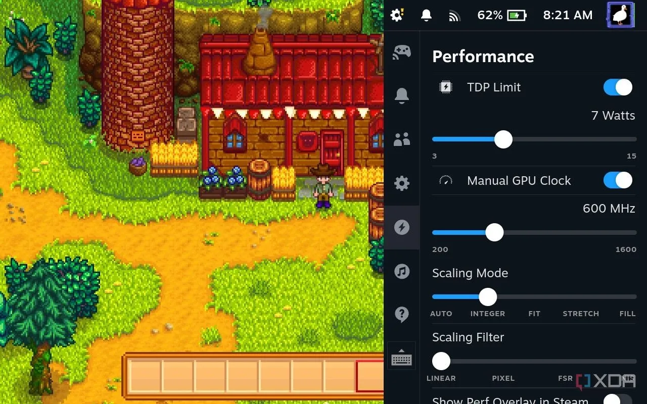 Steam Deck với màn hình hiển thị tùy chỉnh hiệu suất TDP và GPU