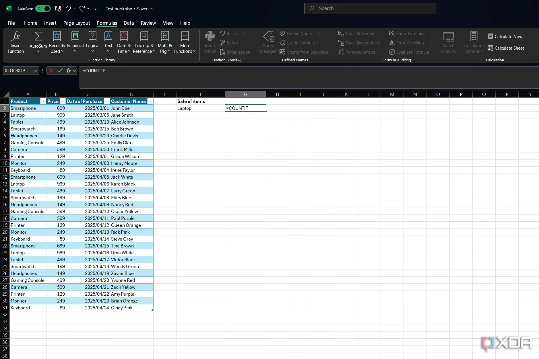 Sử dụng hàm COUNTIF trong Excel để đếm số lượng sản phẩm theo danh mục