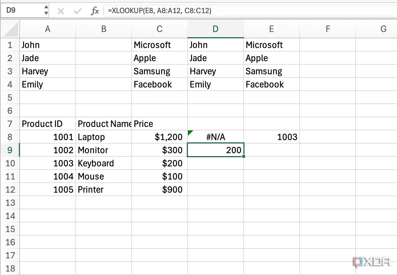 Sử dụng hàm XLOOKUP trong Excel để tìm kiếm linh hoạt