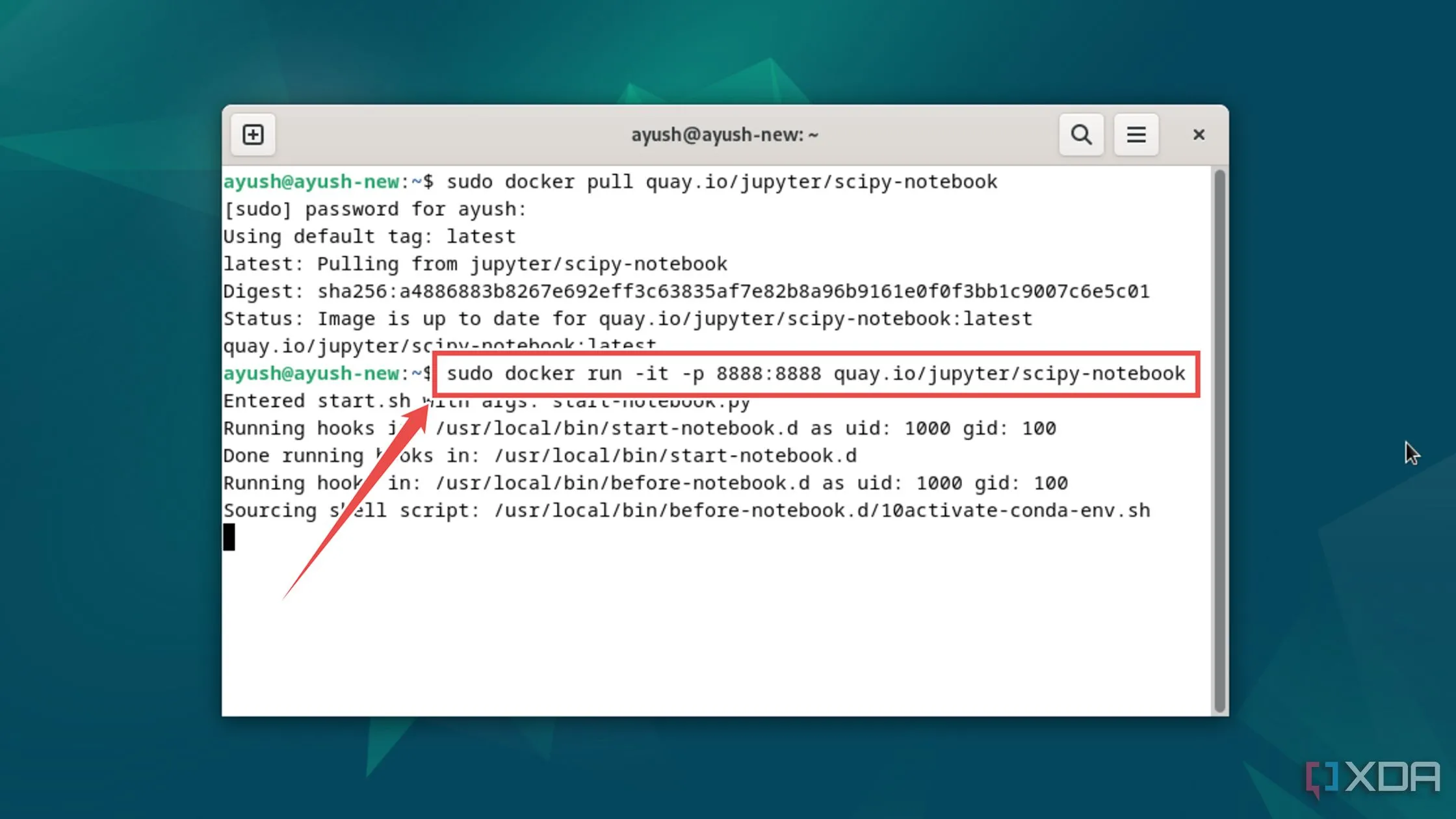 Sử dụng lệnh docker run để triển khai container Jupyter Notebook