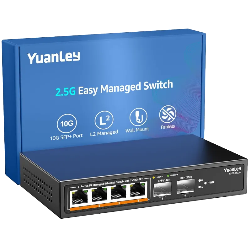 Switch mạng YuanLey 6 Port 2.5Gb với thiết kế nhỏ gọn và đèn báo trạng thái cổng