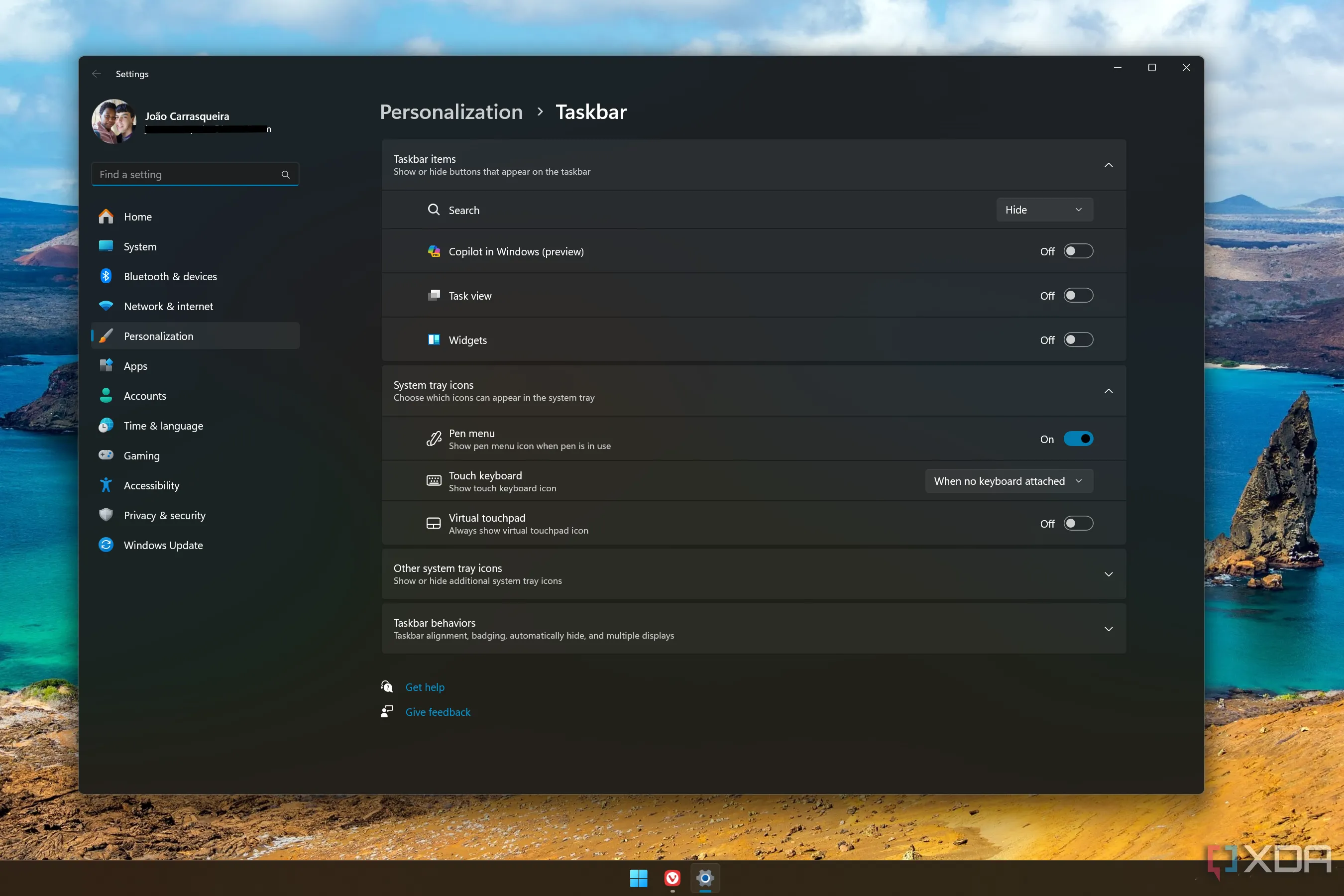 Tắt biểu tượng thanh tác vụ Windows 11 trong cài đặt