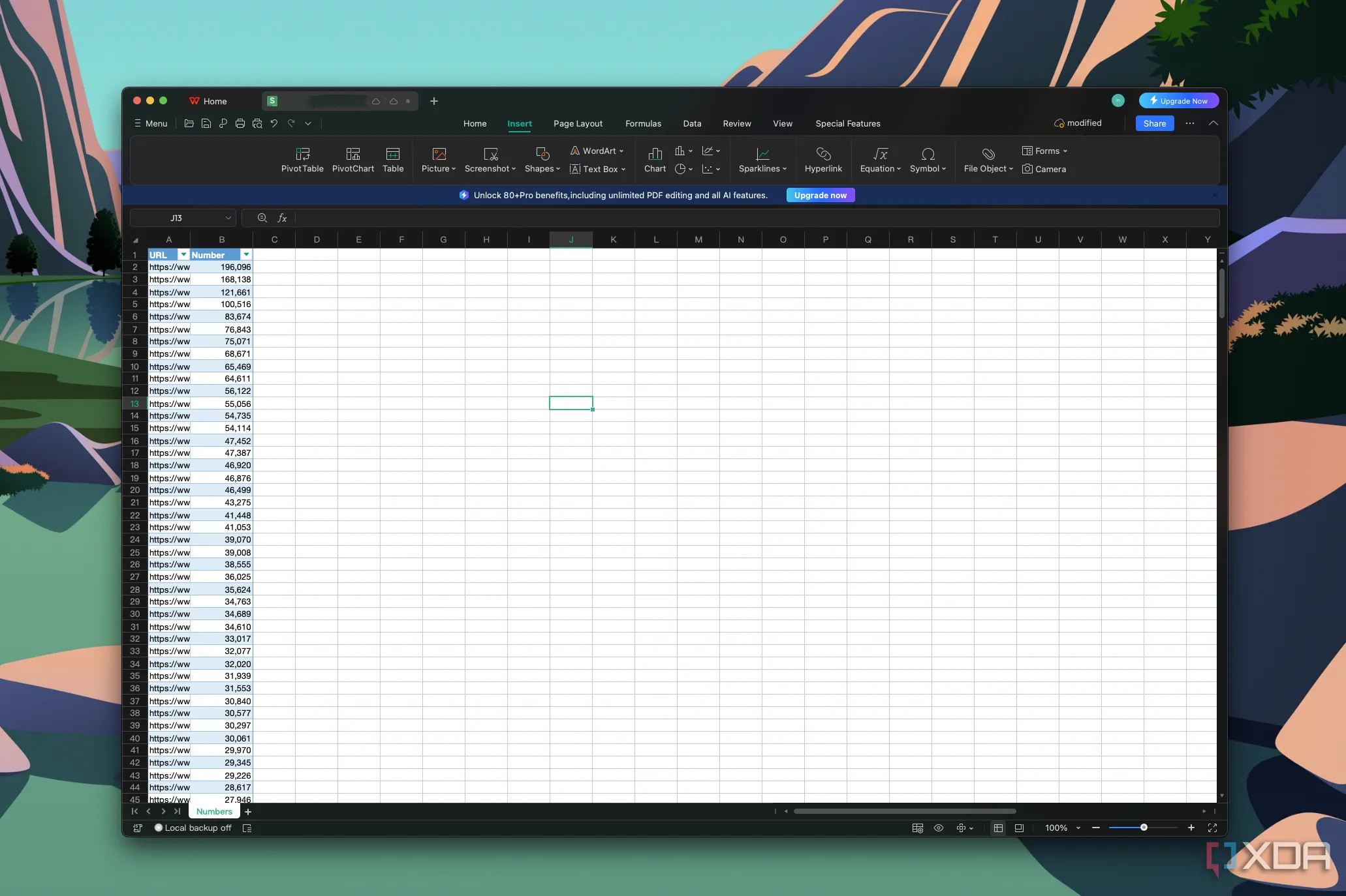 Tệp CSV được mở trong phần mềm WPS Office hiển thị dữ liệu số liệu rõ ràng