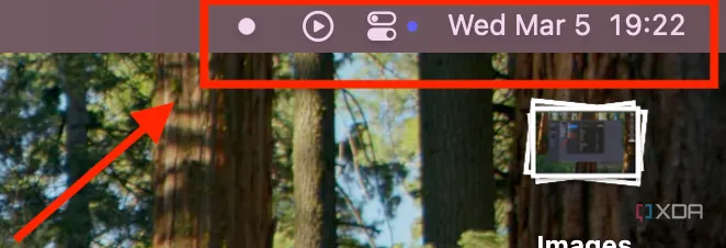 Thanh Menu Bar trên macOS với biểu tượng Ice dạng chấm nhỏ hiển thị các ứng dụng đã ẩn