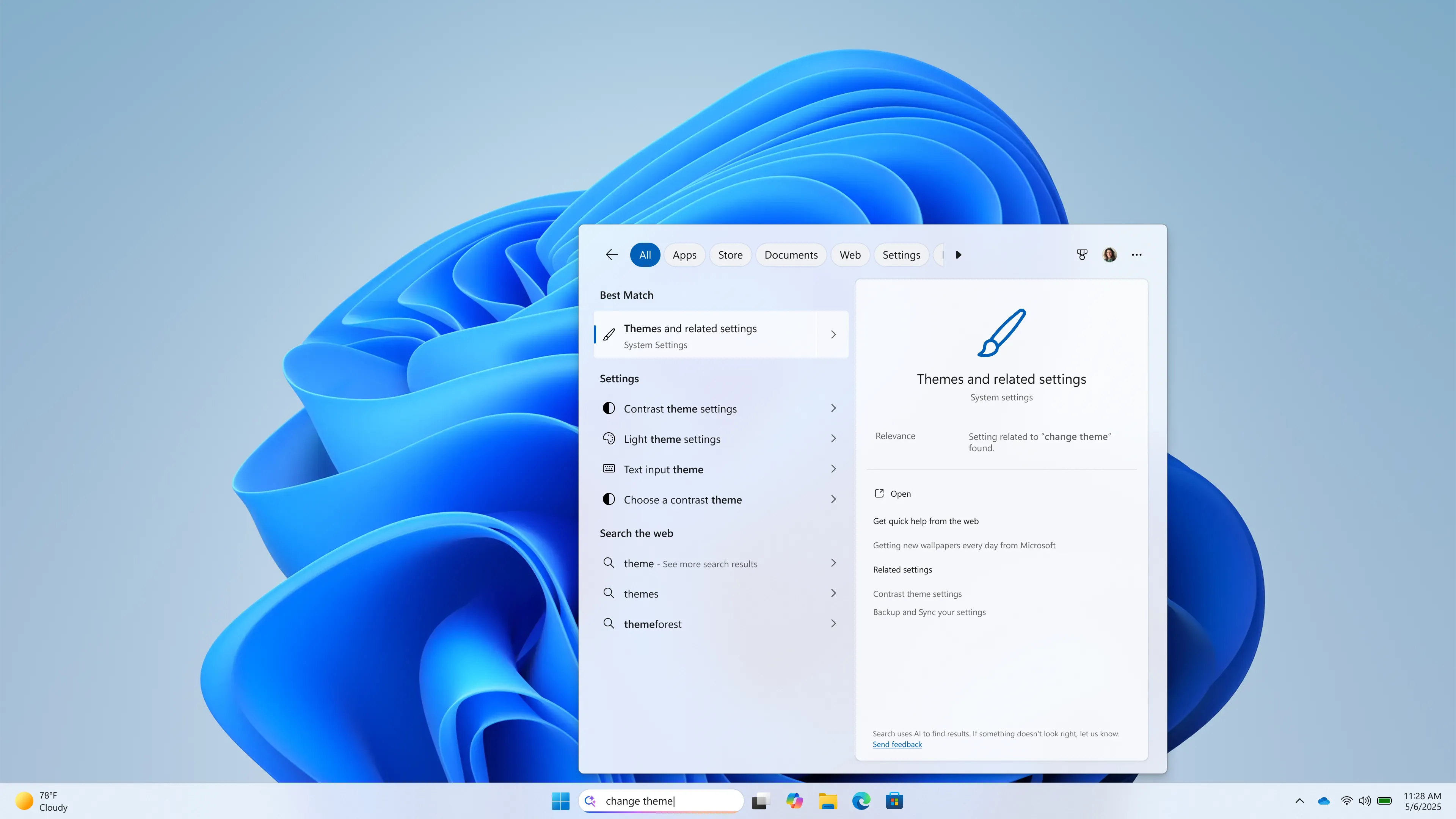 Thanh tìm kiếm Windows 11 sử dụng AI ngữ nghĩa để hiển thị kết quả cài đặt liên quan