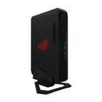 Thiết bị Asus ROG NUC nhỏ gọn màu đen, nổi bật với hệ thống đèn LED RGB đa sắc, sẵn sàng cho mọi không gian làm việc hay giải trí.