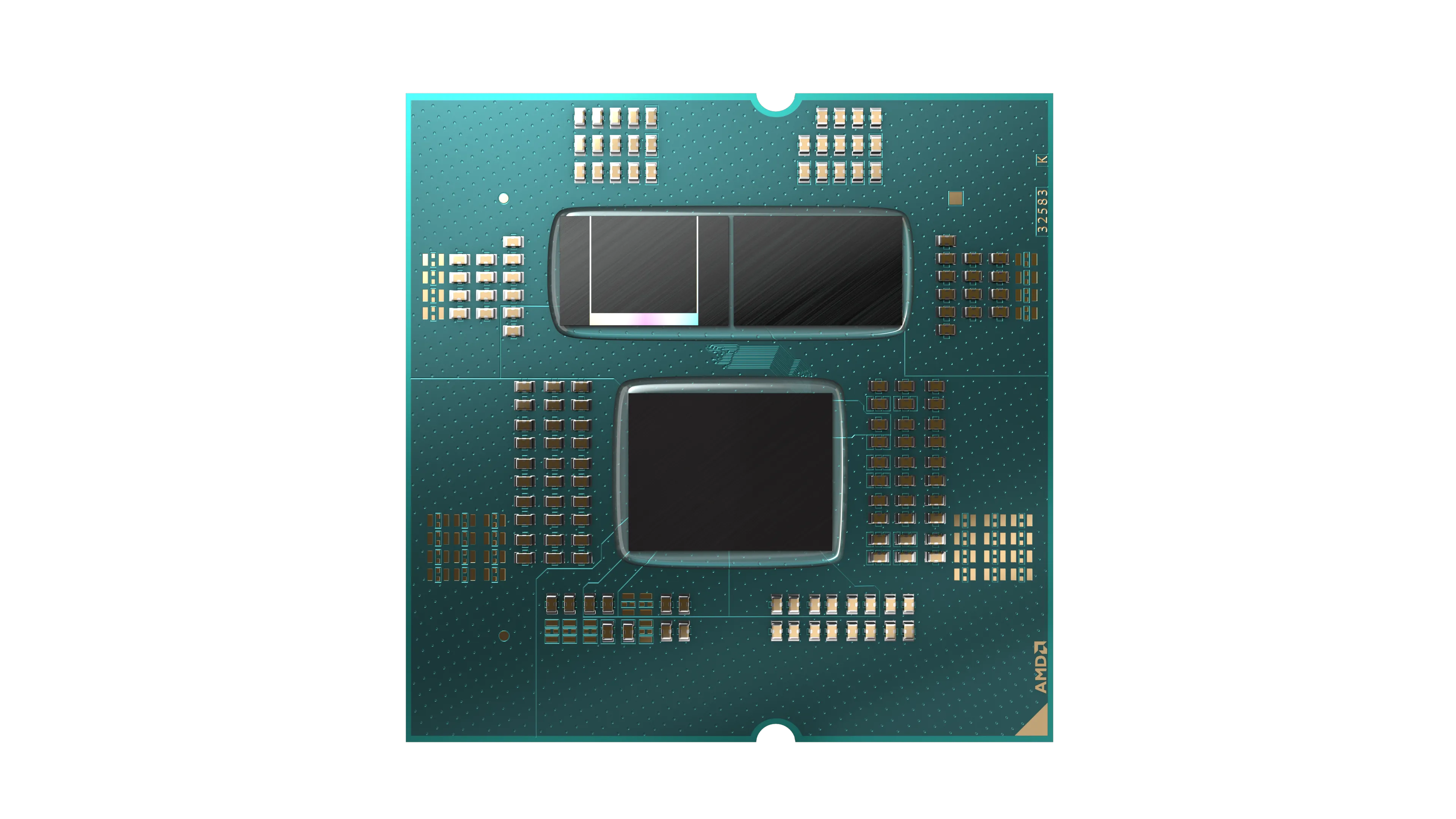 Thiết kế CPU AMD Ryzen 7000 với công nghệ 3D V-Cache và hai chiplet CCD, minh họa kiến trúc đa chip