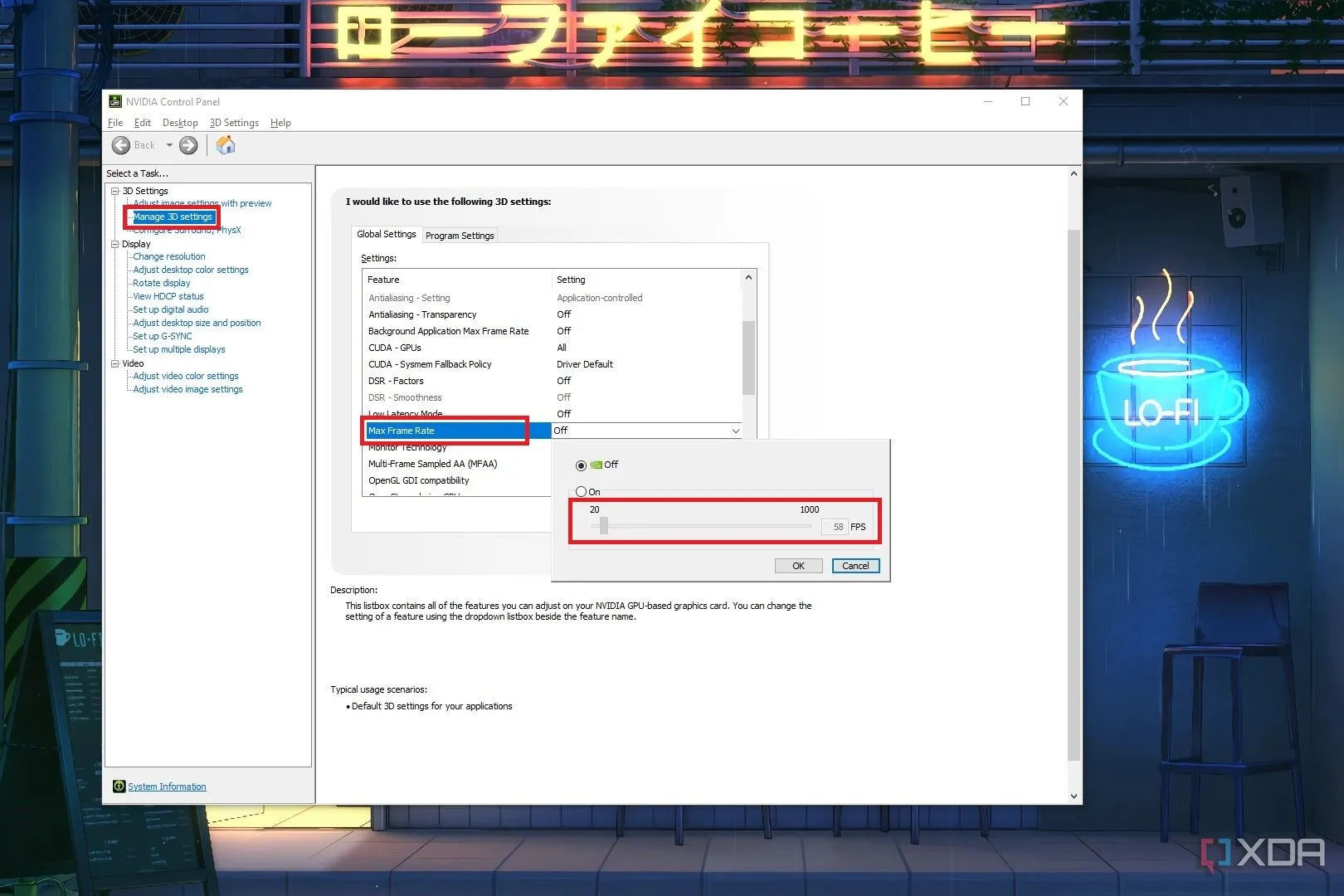 Thiết lập Max Frame Rate để giới hạn FPS trong Nvidia Control Panel