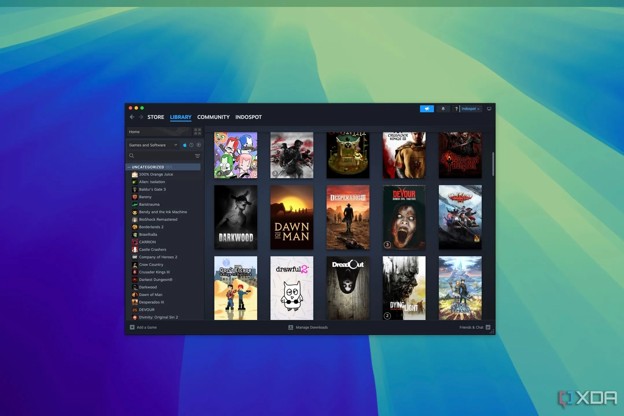 Thư viện game Steam với bộ lọc hỗ trợ Mac, minh họa số lượng game sở hữu để ước tính chi tiêu tài khoản Steam