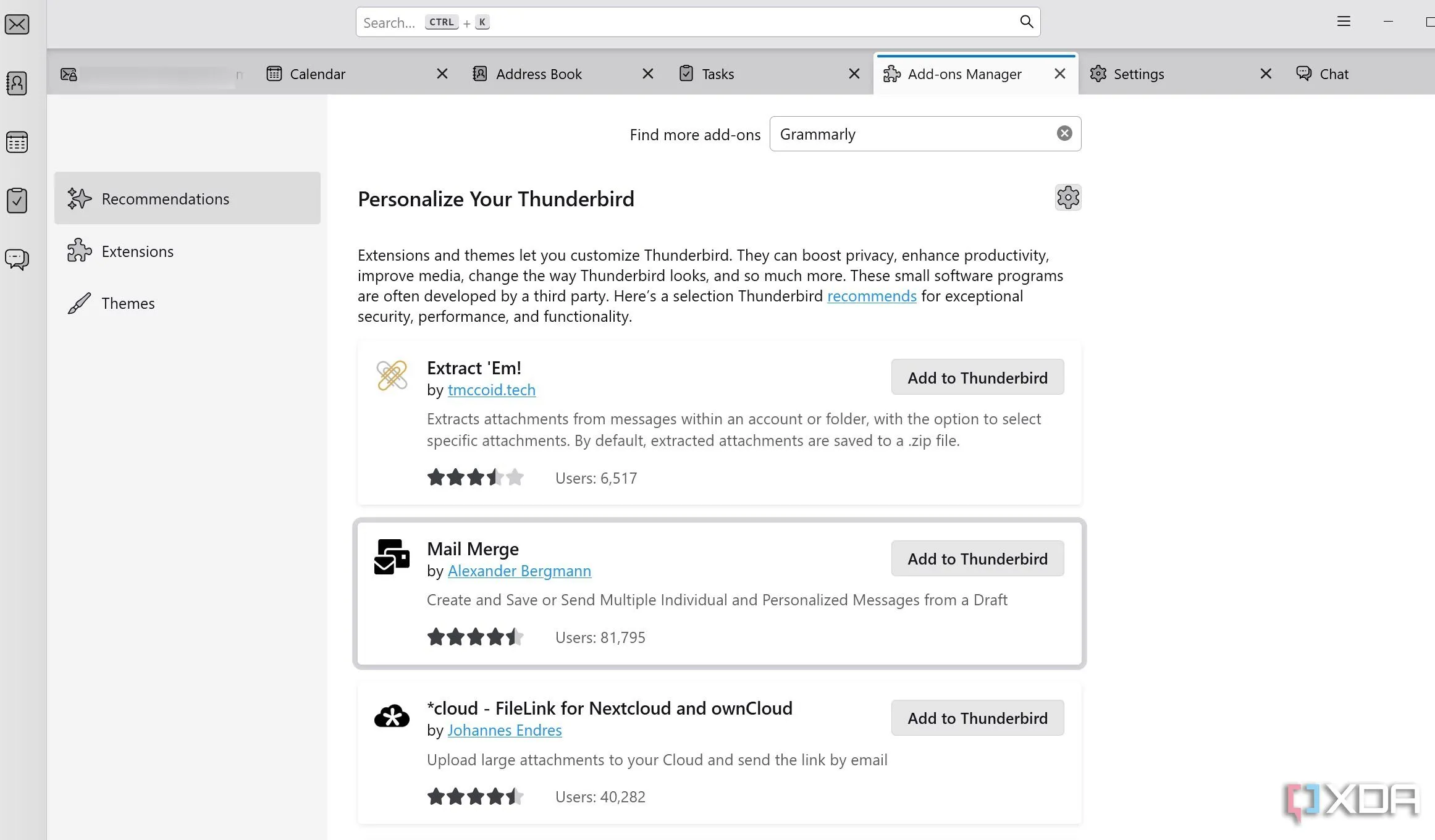 Thư viện tiện ích mở rộng (add-ons) của Thunderbird để mở rộng tính năng