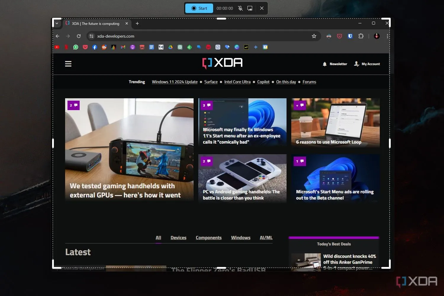 Tính năng quay màn hình mới của Snipping Tool trên Windows 11, hỗ trợ ghi lại video kèm âm thanh.