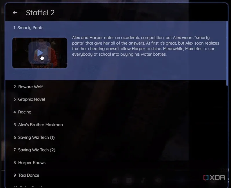 Tính năng xem trước tập phim của plugin In Player Episode Preview trên Jellyfin, giúp người dùng dễ dàng chuyển đổi và xem nhanh nội dung các tập.