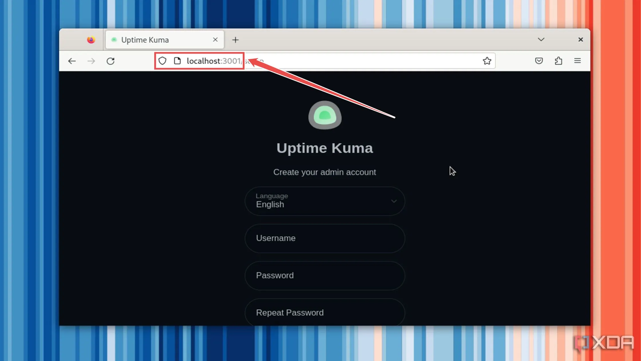 Truy cập giao diện web Uptime Kuma qua localhost