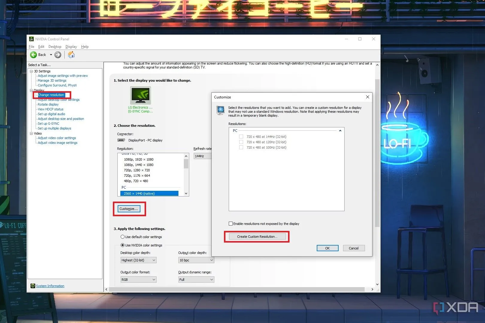 Tùy chỉnh độ phân giải trong Nvidia Control Panel để tạo thiết lập mới