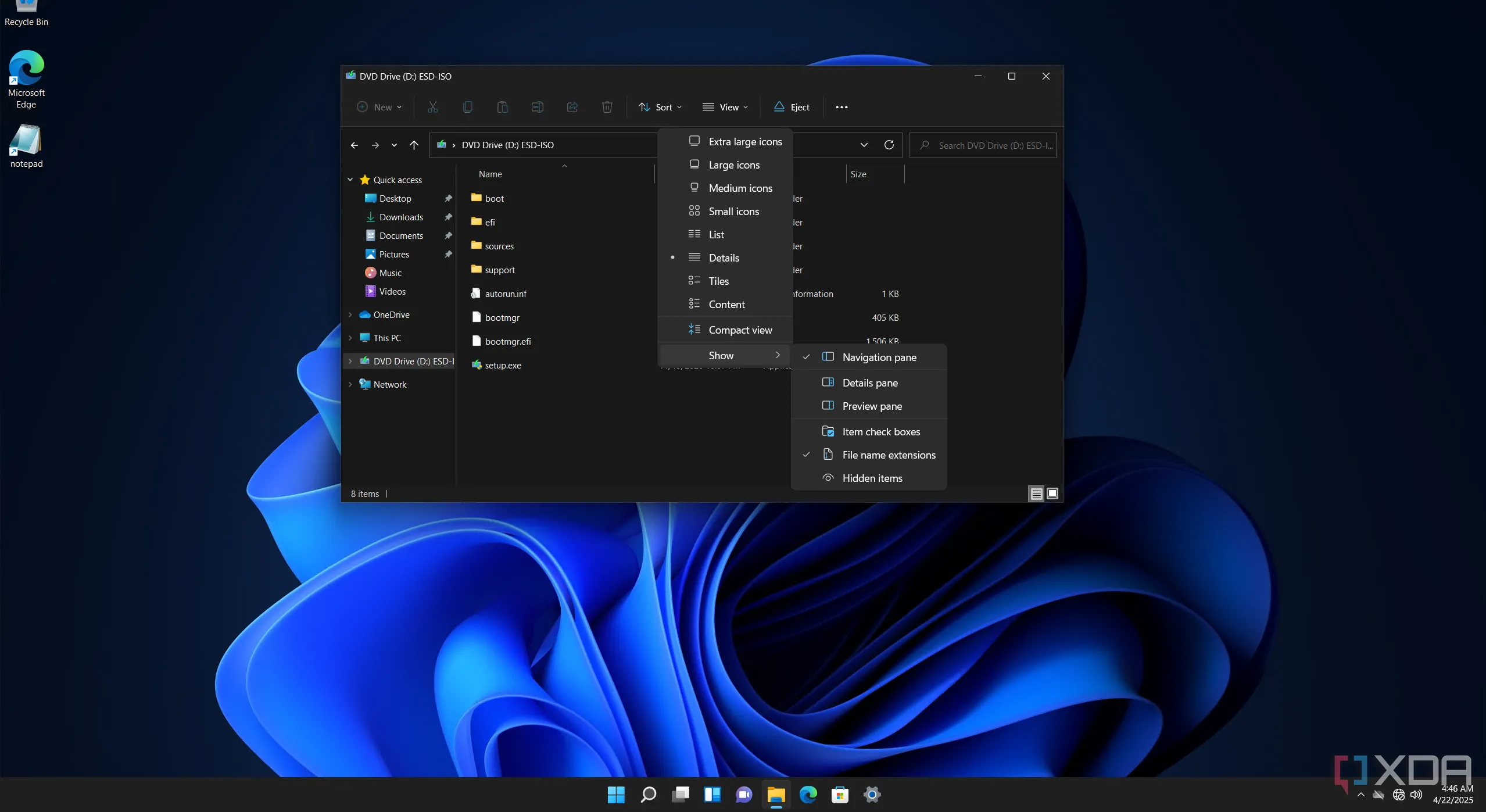 Tùy chọn hiển thị đuôi tệp trong File Explorer của Windows 11