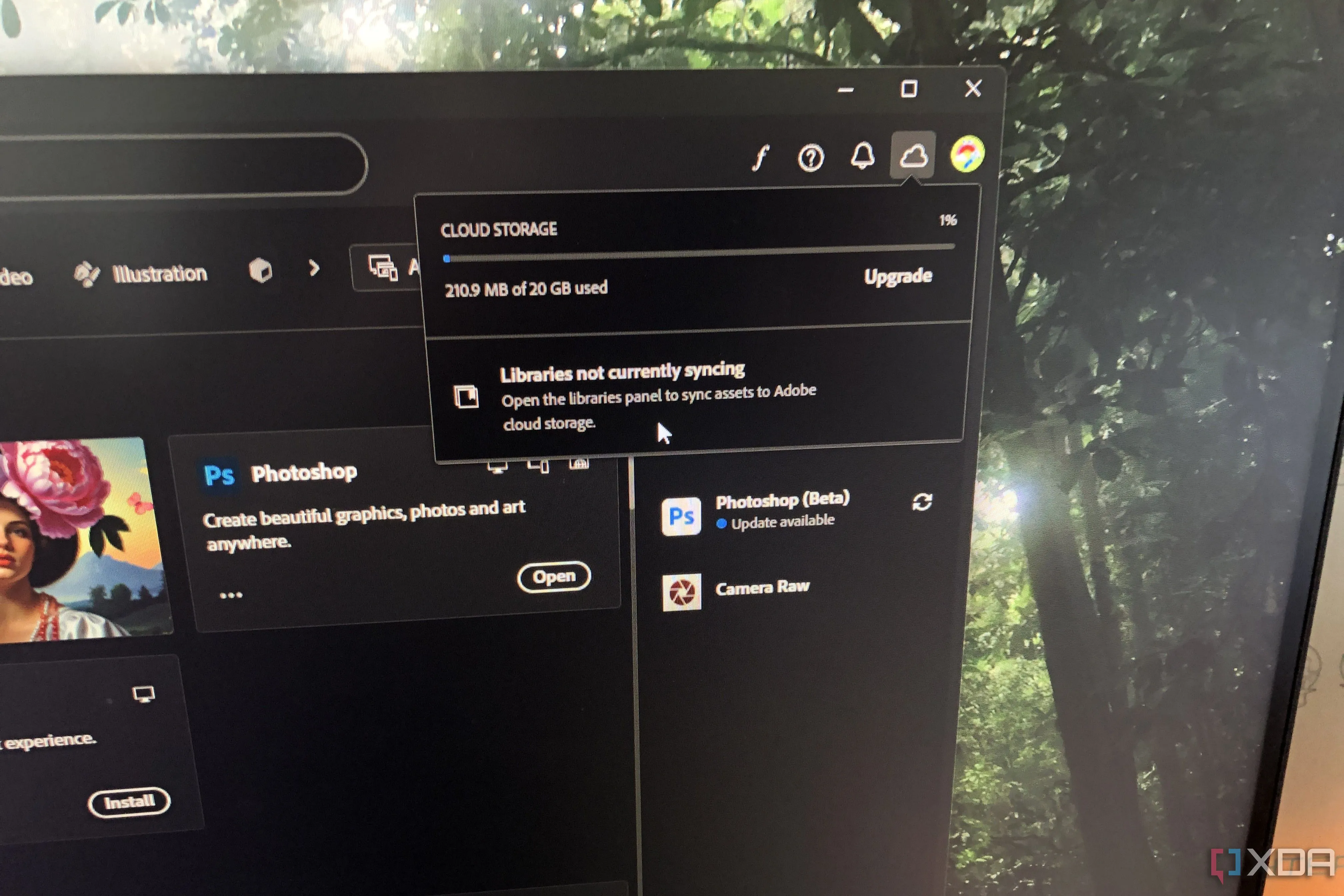 Ứng dụng Adobe Creative Cloud hiển thị thông báo lỗi đồng bộ hóa thư viện, cho thấy sự cố trong quá trình đồng bộ hóa dữ liệu trên nền tảng đám mây.