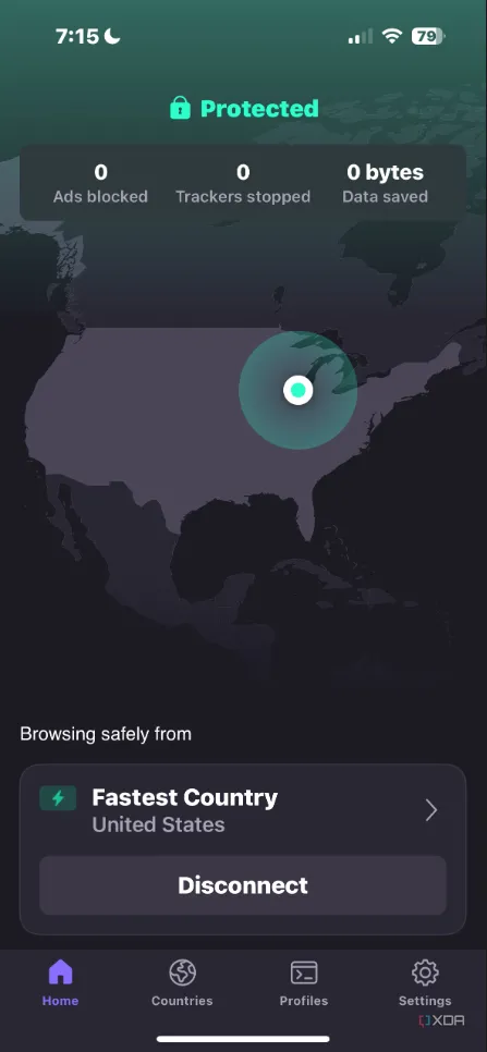 Ứng dụng Proton VPN đang hoạt động trên thiết bị iPhone